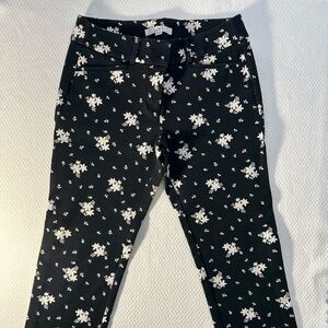 LOFT Floral Black and White Pants